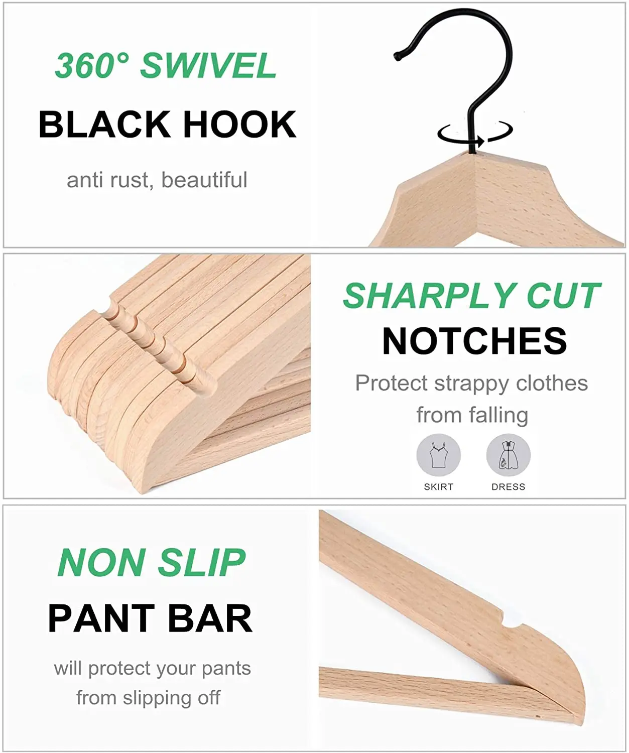 Non Lacquer Slim Wood Coat Jacket Hanger with Pants Bar Extra Space Saving Natural Stylish Thin Solid Wooden Suit Hangers