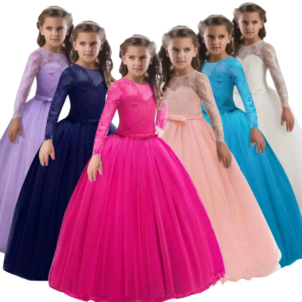 Ball gown Dresses For kids Lace Embroidery tulle Tutu Evening Ball Gown child Frocks Little Girl Maxi dress kids dress party