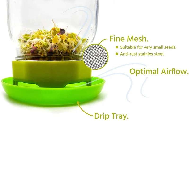 Sprouting Jar Kit Seed Sprouter Set - Wide Mouth Mason Jar, Stainless Steel Mesh Lid, Blackout Sleeve and Plastic Drip Tray