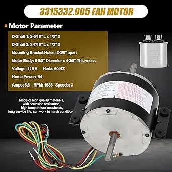 F48AF70A61 Fan Motor 115v 1/4 HP 3-Speed  3.3A 60 HZ 1585RPM
