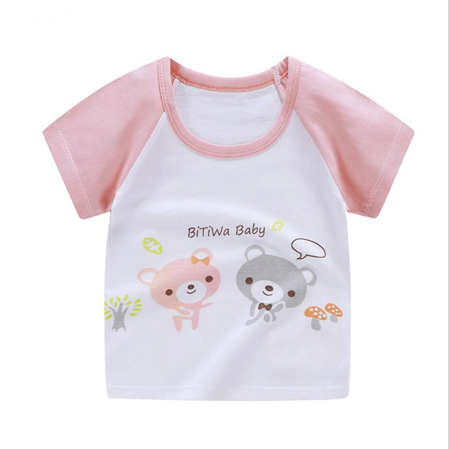 
High Quality 2-13Y Kids Cotton Cartoon Tops Summer Cute Girl Boy Short Sleeve T-shirt 