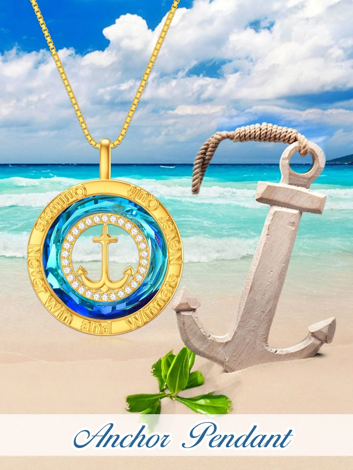 Fashion Jewelry Zircon Crystal 14kGold Plated 925 Sterling Silver Anchor Nautical for nspirational gift Inspiration Necklaces
