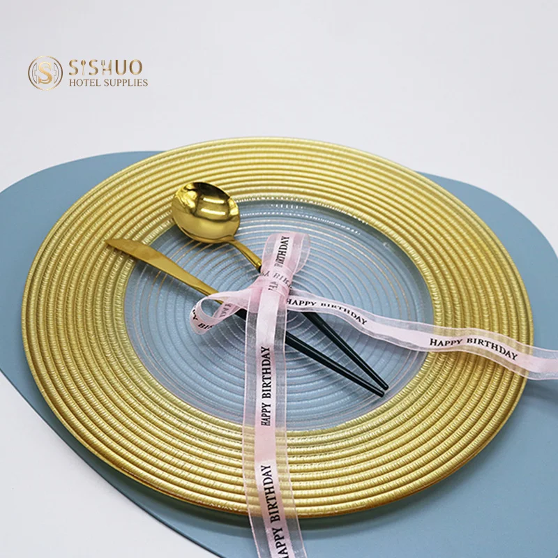 Gold Sliver Dark Green Colors Hat Pattern Wedding  Hotel Dinnerware Clear Charger Plates For Steak Pasta