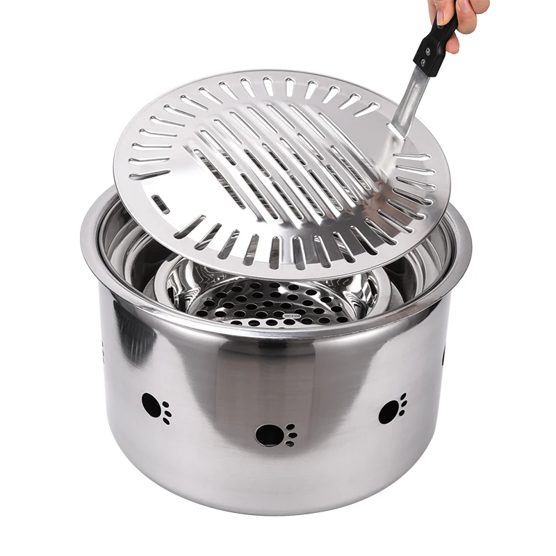 Commercial Embedded Korean Charcoal Smokeless Barbecue Stove Restaurant Dedicated Stainless Steel Round Bbq Charcoal Grill