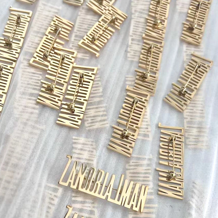 Custom Metal Personalized Pattern logo Enterprise English Letters Safety Pin Brooch