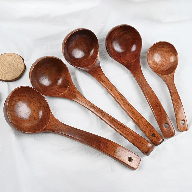 Mixed Bulk New Creative High Quality 5sizes Porridge Wooden Spoon With Handle Hole