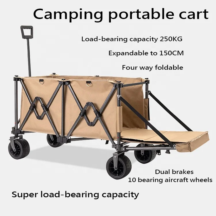 Hot sale Portable Four-Wheeled Metal Foldable Camping Trolley With Folding Table For Outdoor Camping Camping Cart