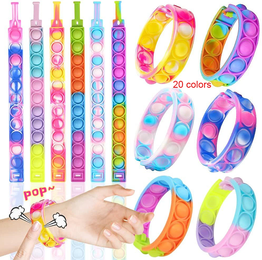 New Stress Relief Popping It Silicone Push Bubble Squeeze Sensory Fidget Toy Popit Bracelets