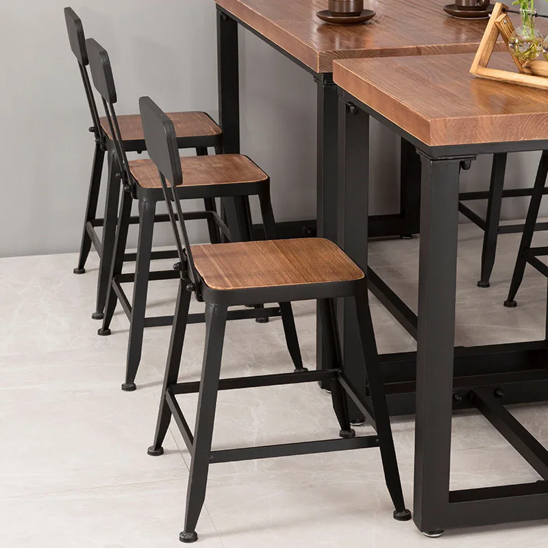 Modern industrial style wooden table top retro bar restaurant metal chairs and dining table