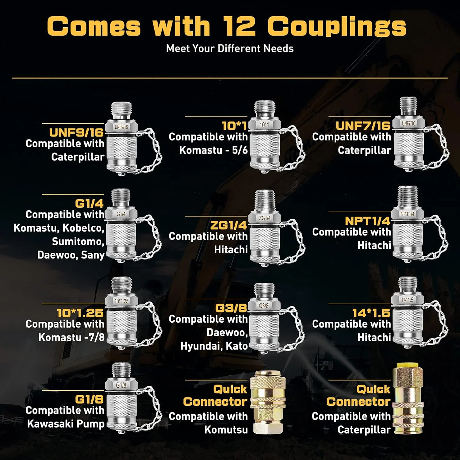 TKS Stainless Steel 3 Gauges Pressure measurement tool Hydraulic Pressure Gauge Test set With Hose For Excavator