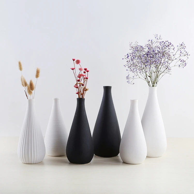 Wholesale Rustic Nordic Striped Home Decor Modern Black White Ceramic Vase for Flower