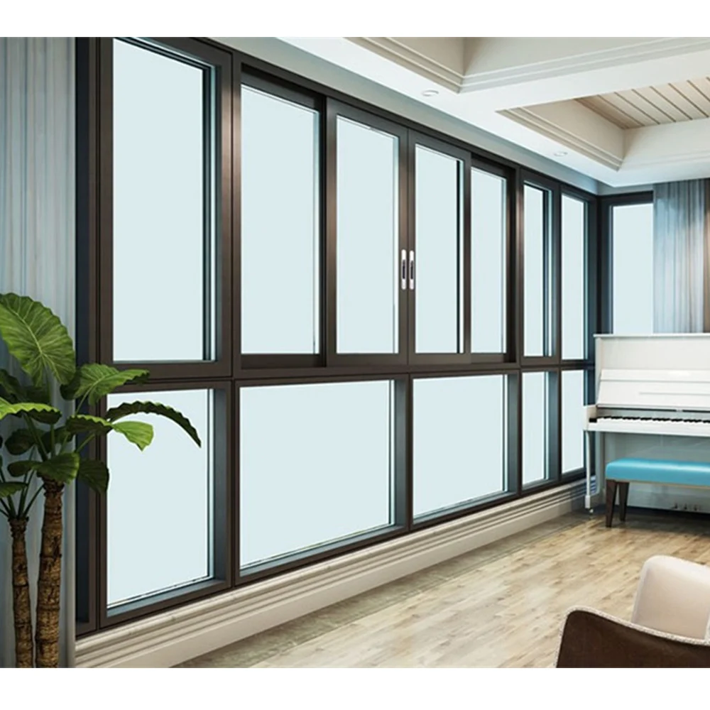 Double Glazed Aluminum Frame Sliding Windows 3 Tracks Sliding Window