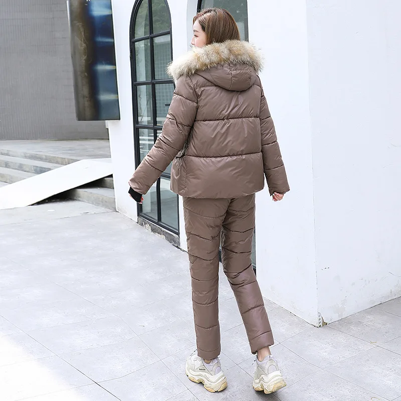 2021 Woman ski braces two pieces suit cotton-padded winter thickened warm cotton-padded coat with suspender trousers sports wear