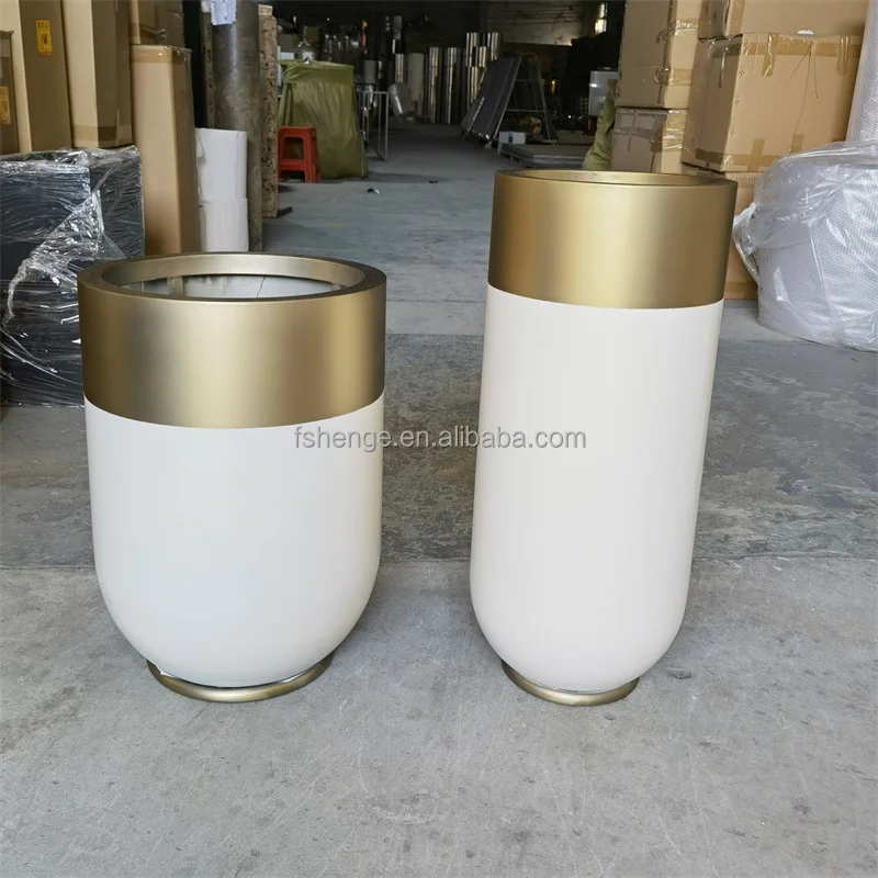 Luxury Indoor Tall Metal Matte White Flower Bowl Vase/ Gold Plants Pot For Custom