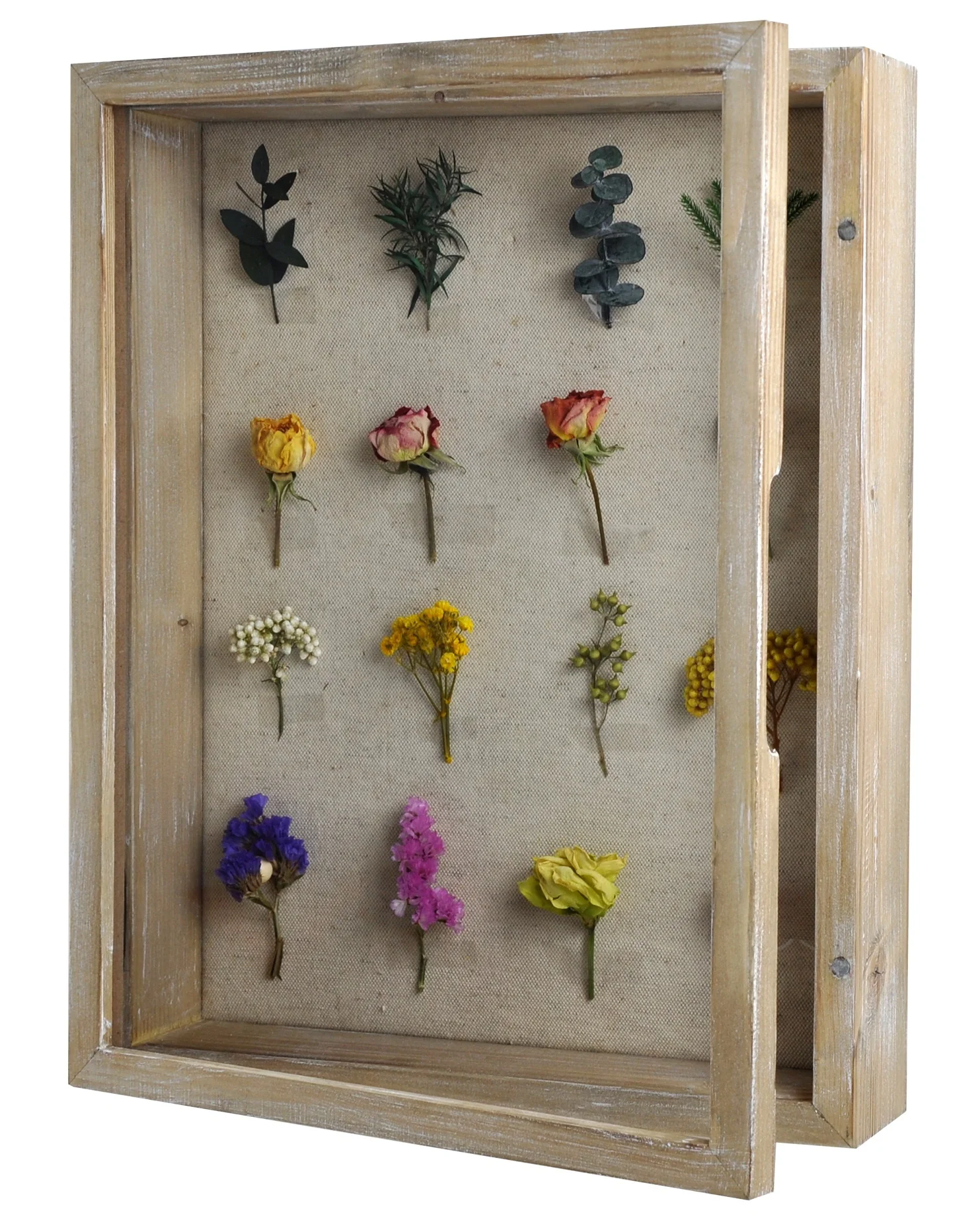 11 x 14 inch Tempered Glass Top Linen Background Pine Wood Picture Frame Case Memorial Shadow Box