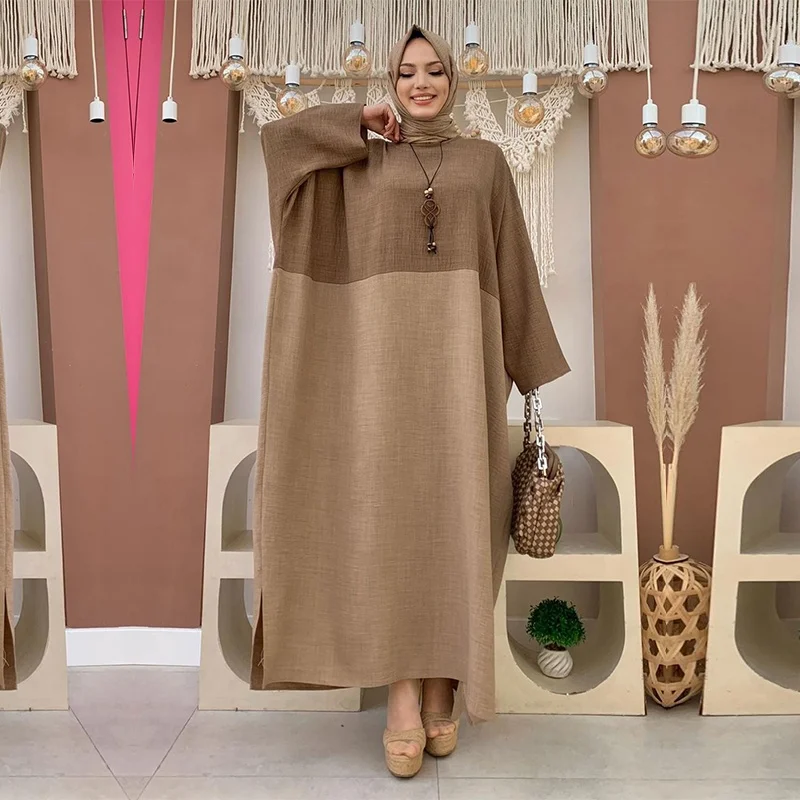 2024 sudia arabia two tone batwing abayas Islamic clothing brown double colored bat-wing sleeves dress