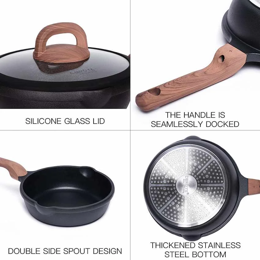 Carote Die Casting Aluminium Cookware Cooking Pot Aluminium Deep Frypan Universal In Gas Stove Induction Cooker