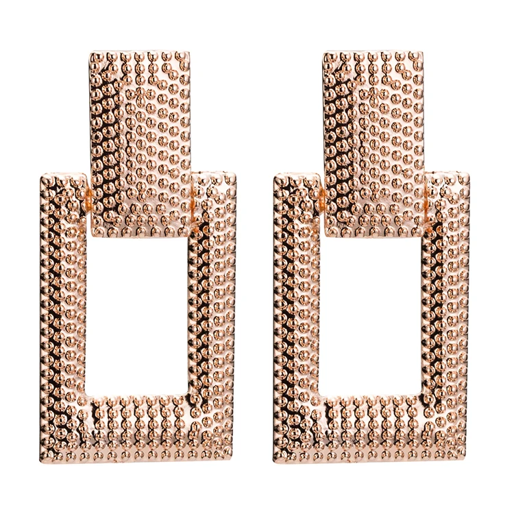 
European and American boho fashion vintage gold popular hot sale statement big square bump alloy jewelry earrings for women 