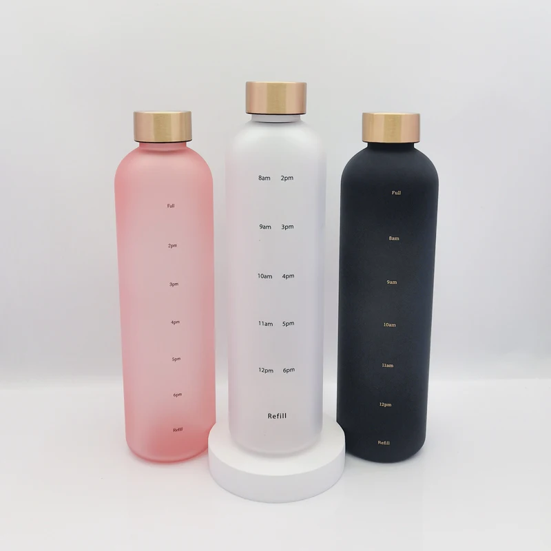 32oz High Quality personalized large capacity BPA Free Time Marker Frosted Plastic Tritan Outdoor Sports Water Bottle