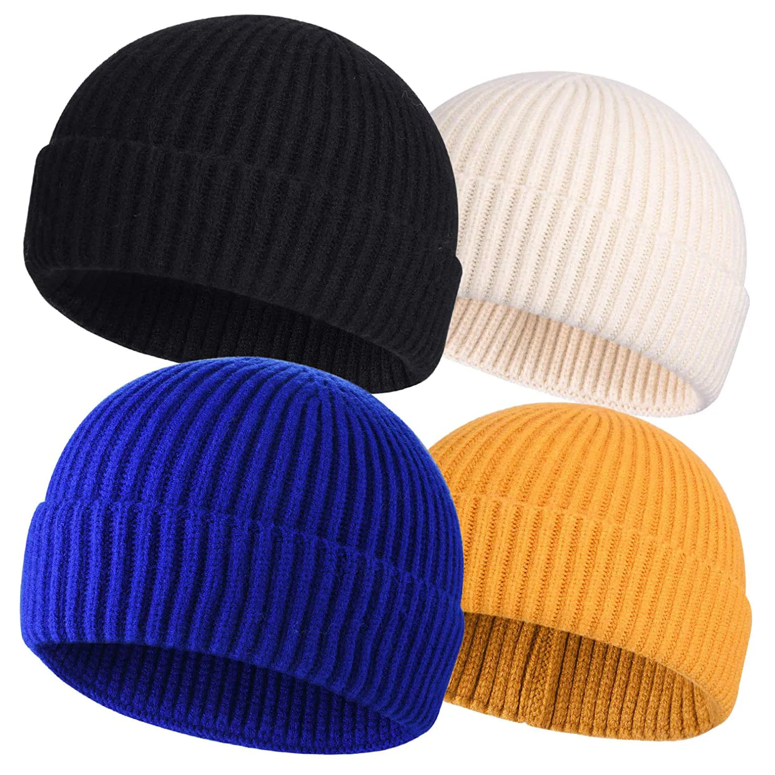HZM-18265 Hip Hop Swag Wool Knitted Hat Rolled Cuff Winter Trawler Beanie Hat Skull Cap Fisherman Beanies