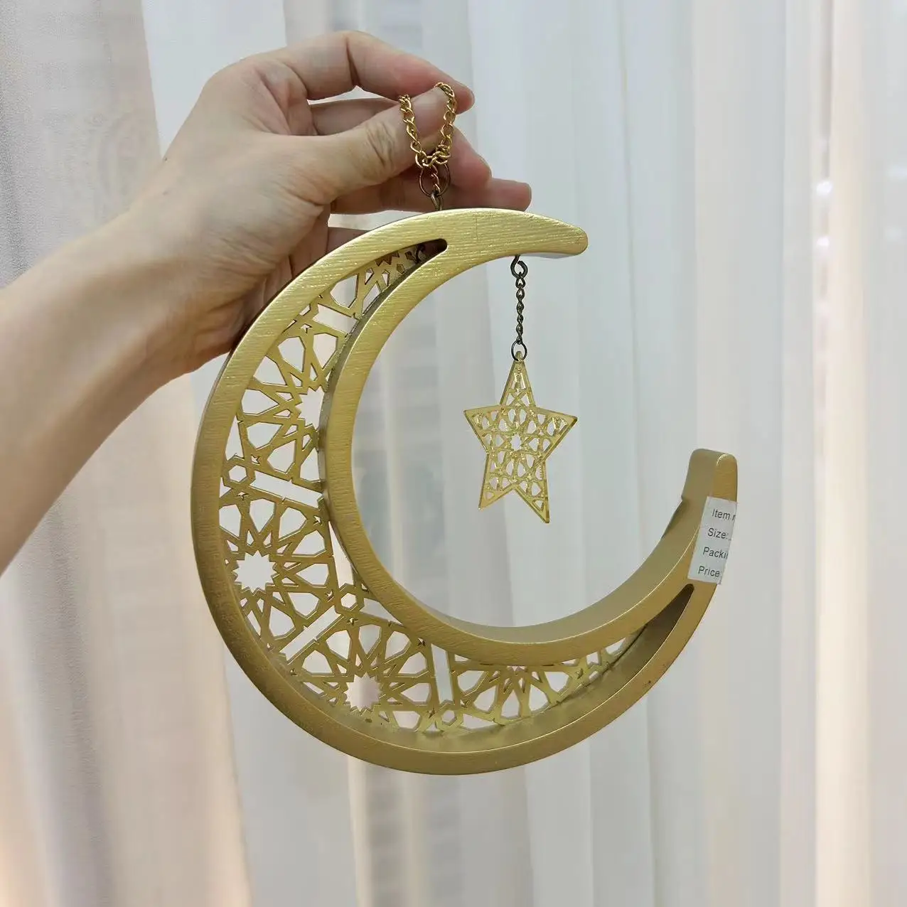 islamic wooden acrylic moon star shape hanging pendant for eid ramadan mubarak party decorations
