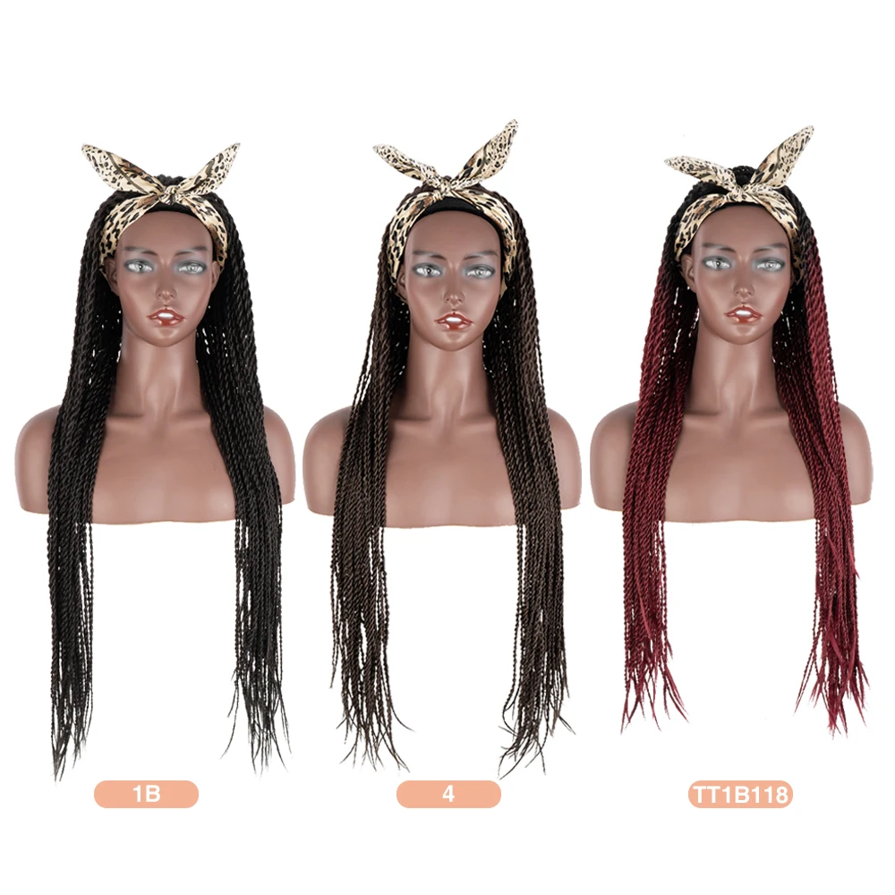 sleek high quality wholesale cheap vendor long highlight ombre color faux braid for women headband wig Synthetic hair wigs