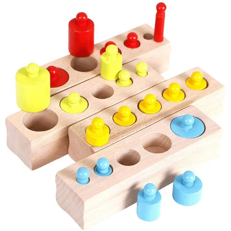 Colorful Socket Cylinder Blocks Wood Montessori  Toddler Wooden Toys For Children Development wooden cylinder blocks toy