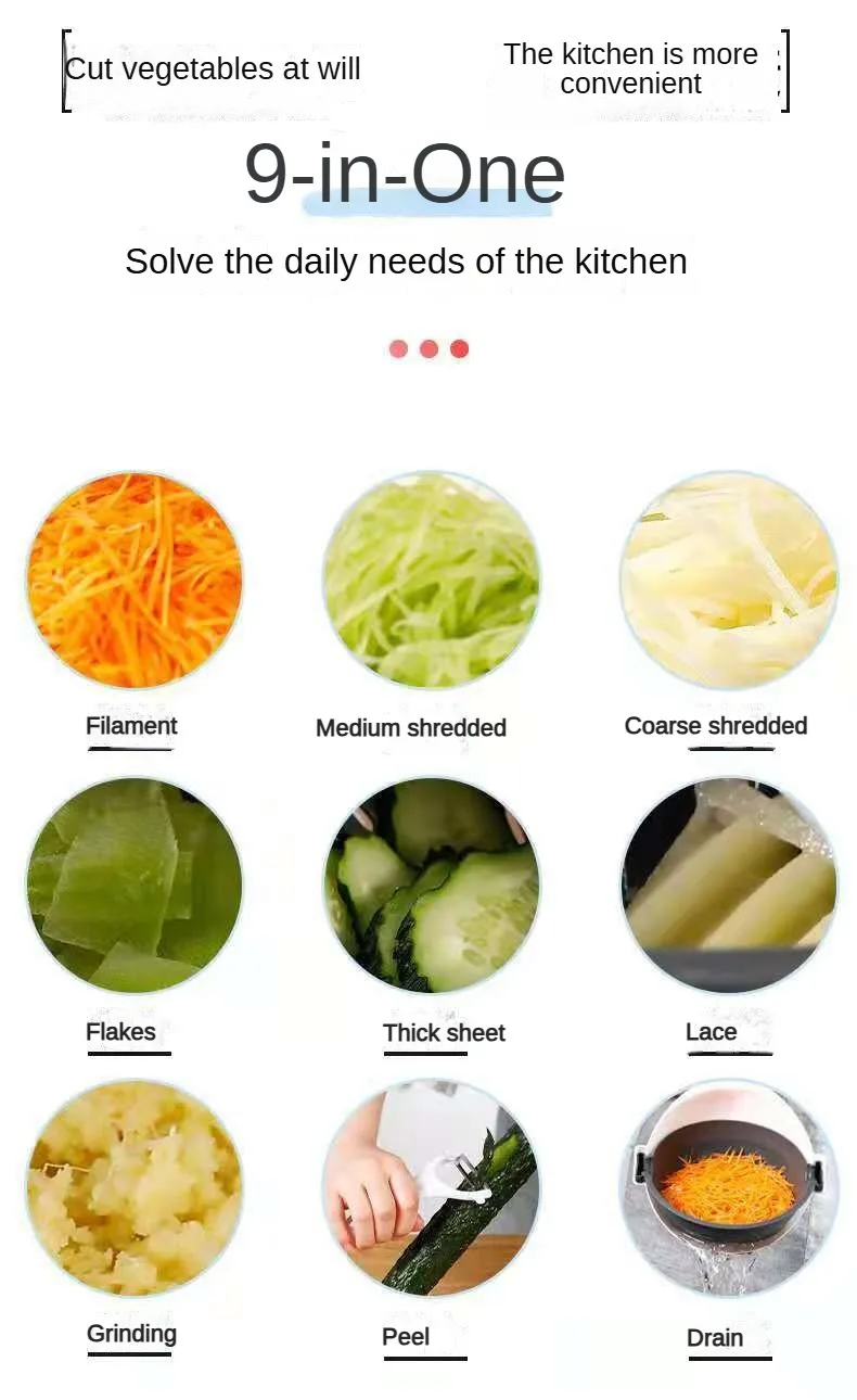Best Selling 9 in 1 Large Capacity Vegetable Cutter Slicer with Drain Basket Fruit & Vegetable Tools