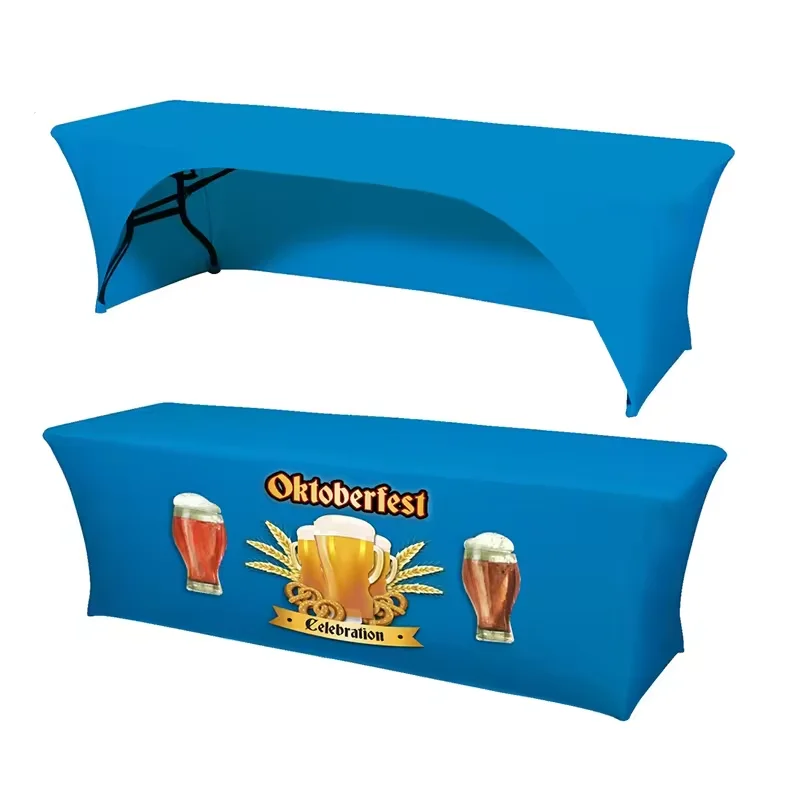 Custom Logo Spandex Table Cover 4ft 6ft 8ft Stretch Table Cloth Hotel Banquet Exhibition Decor Tablecloth