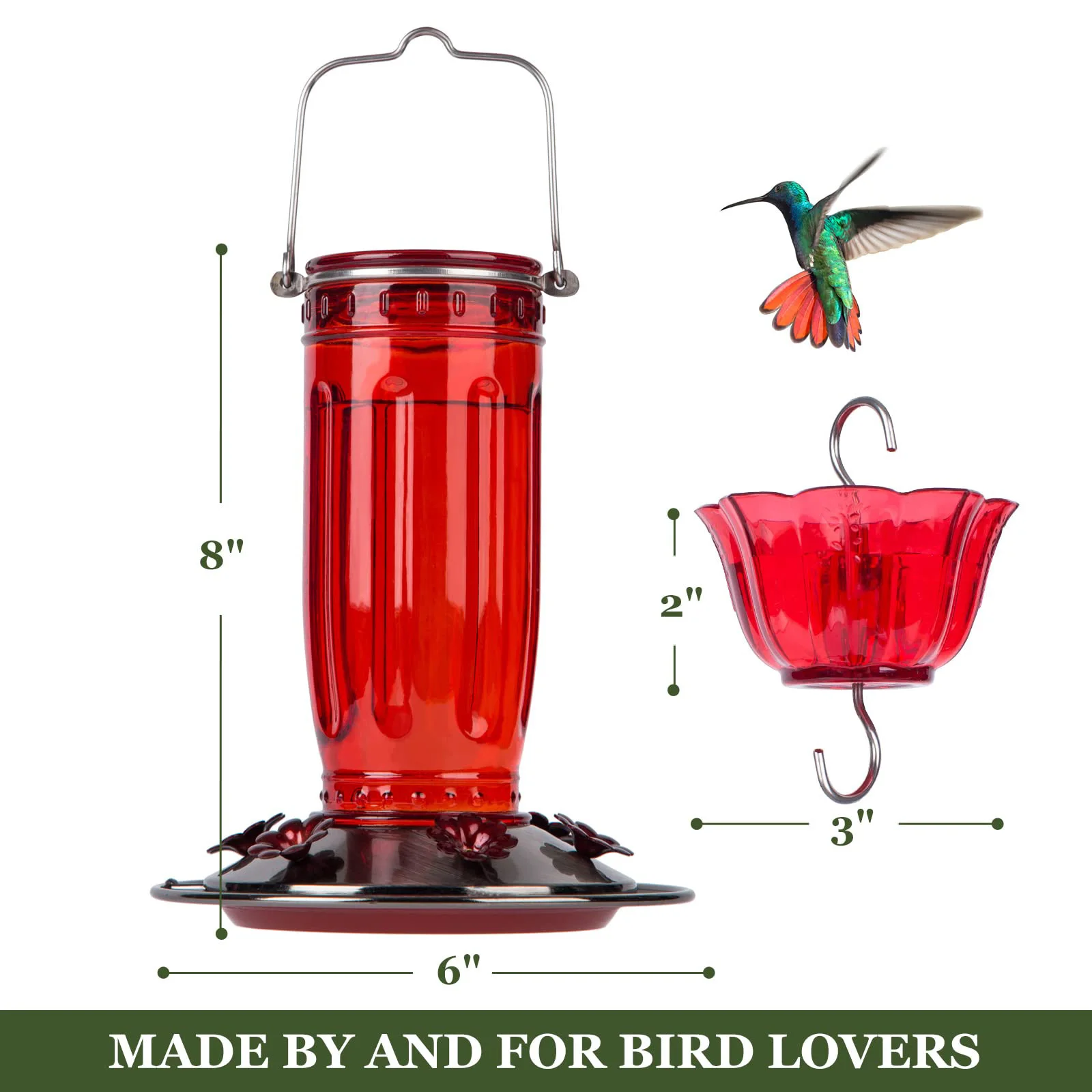 Welcome OEM/ODM Glass Hummingbird Feeder for Outdoors Wild Bird Feeder with 6 Feeding Ports Hanging for Garden Yard