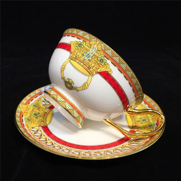 
Hot Selling Royal Style Embossed Gold Rim Ceramic Tea Coffee Cup Saucer 