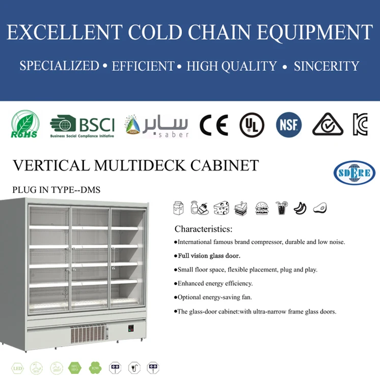 Supermarket commercial display fresh vegetables fruit vertical display cabinet fridge freezer