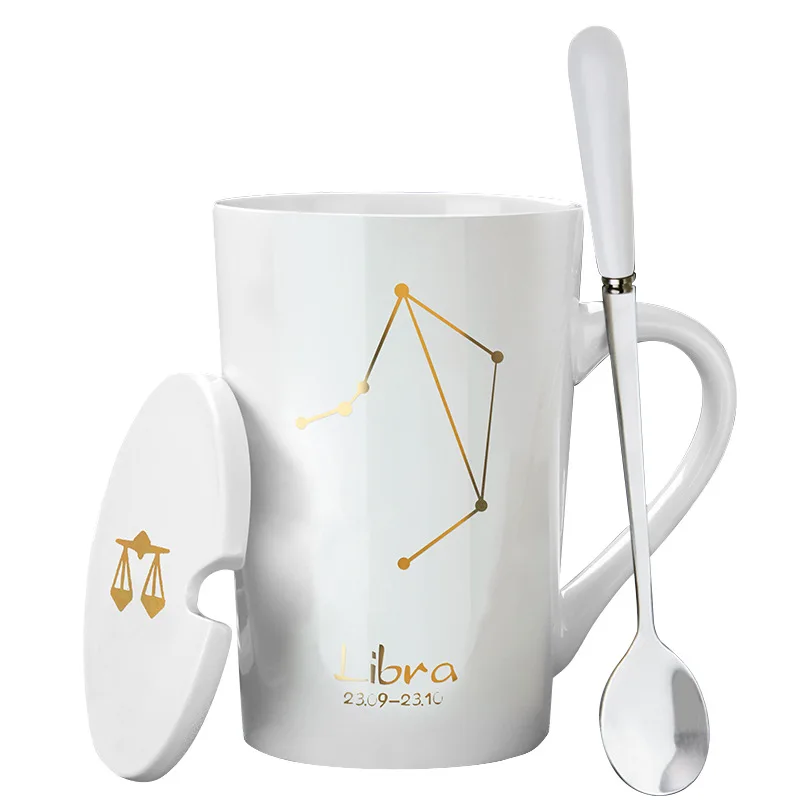 Custom  horoscope White Blank Porcelain With Gold color Constellation Ceramic Coffee Mug For Coffee Tea Milk