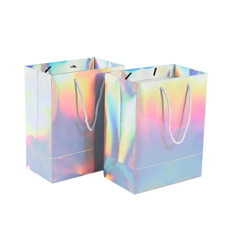 Fancy gradient holographic color cosmetic makeup clothing packaging bag skincare clothes t shirt shopping gift paper packing bag