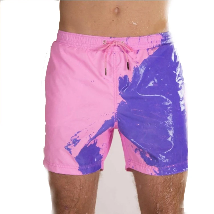 Wholesale Custom Pattern Private Label Heat Reactive Color-Changing Swim Trunks Beach Board Shorts for Men Boys