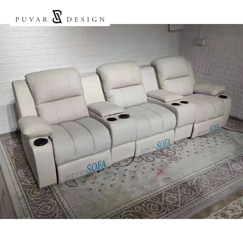Modern Home Theater Recliner Multi-Functional Leather Sofa Microfiber Fabric Chair