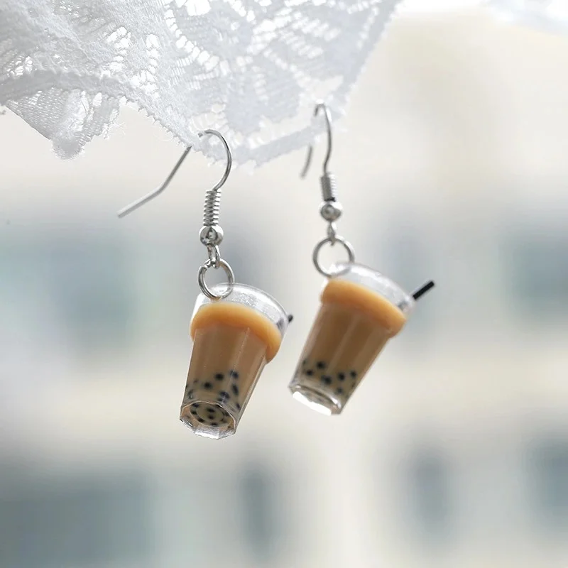 
Pearl milk tea earrings simple creative hand-made earrings ear clip ear jewelry 