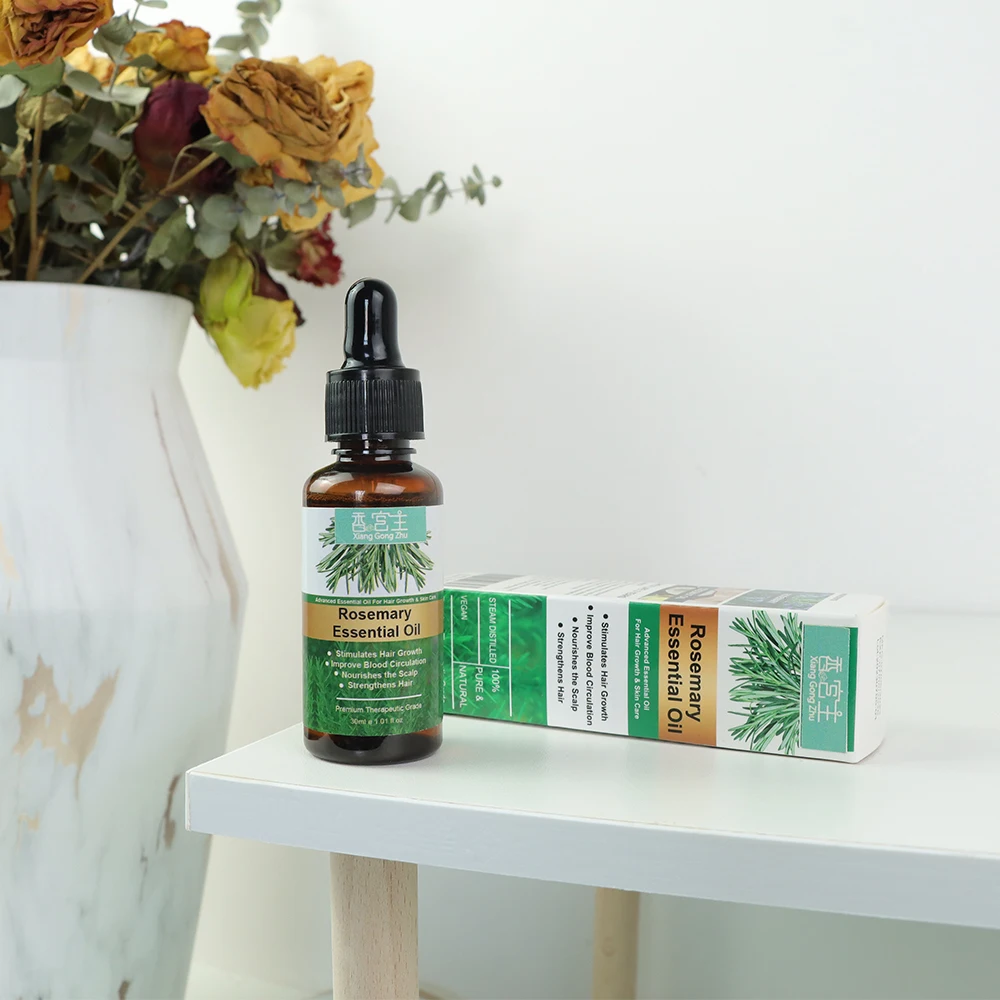 Custom Bottle Natural Skin Hair Eyelash Growth Organic Rosemary Coconut Oil Carrier Rapid Growth Liquid Essential Oil