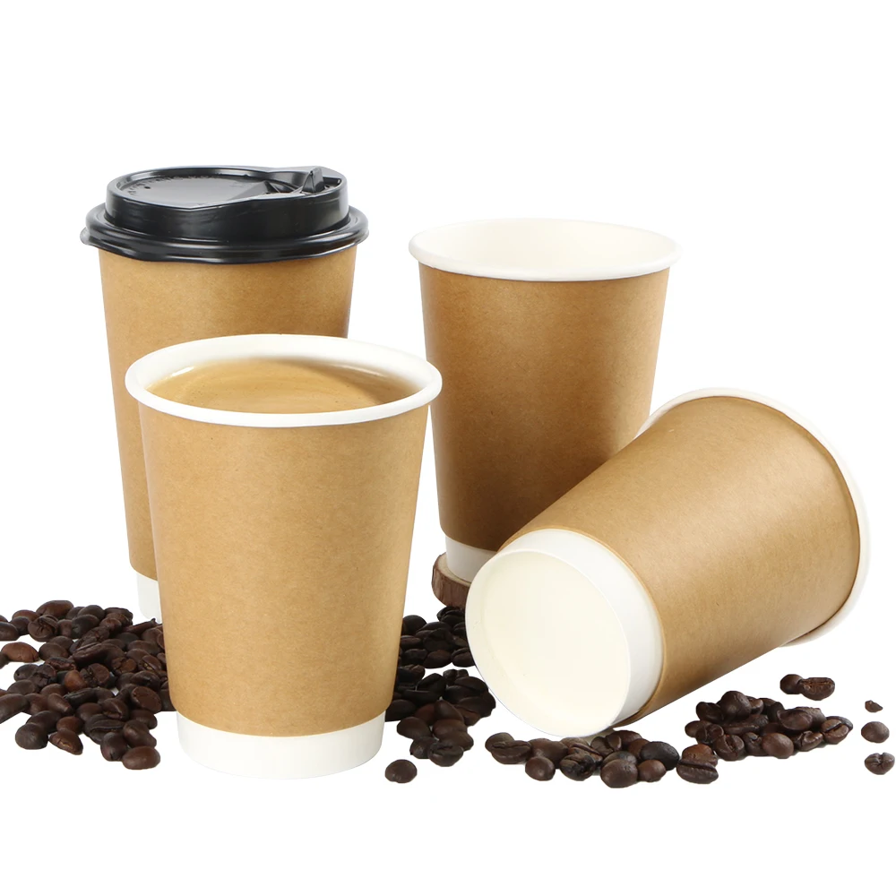 disposable custom 8 12 16 oz kraft pe coated paper coffee cup fot hot drinks double wall with lids