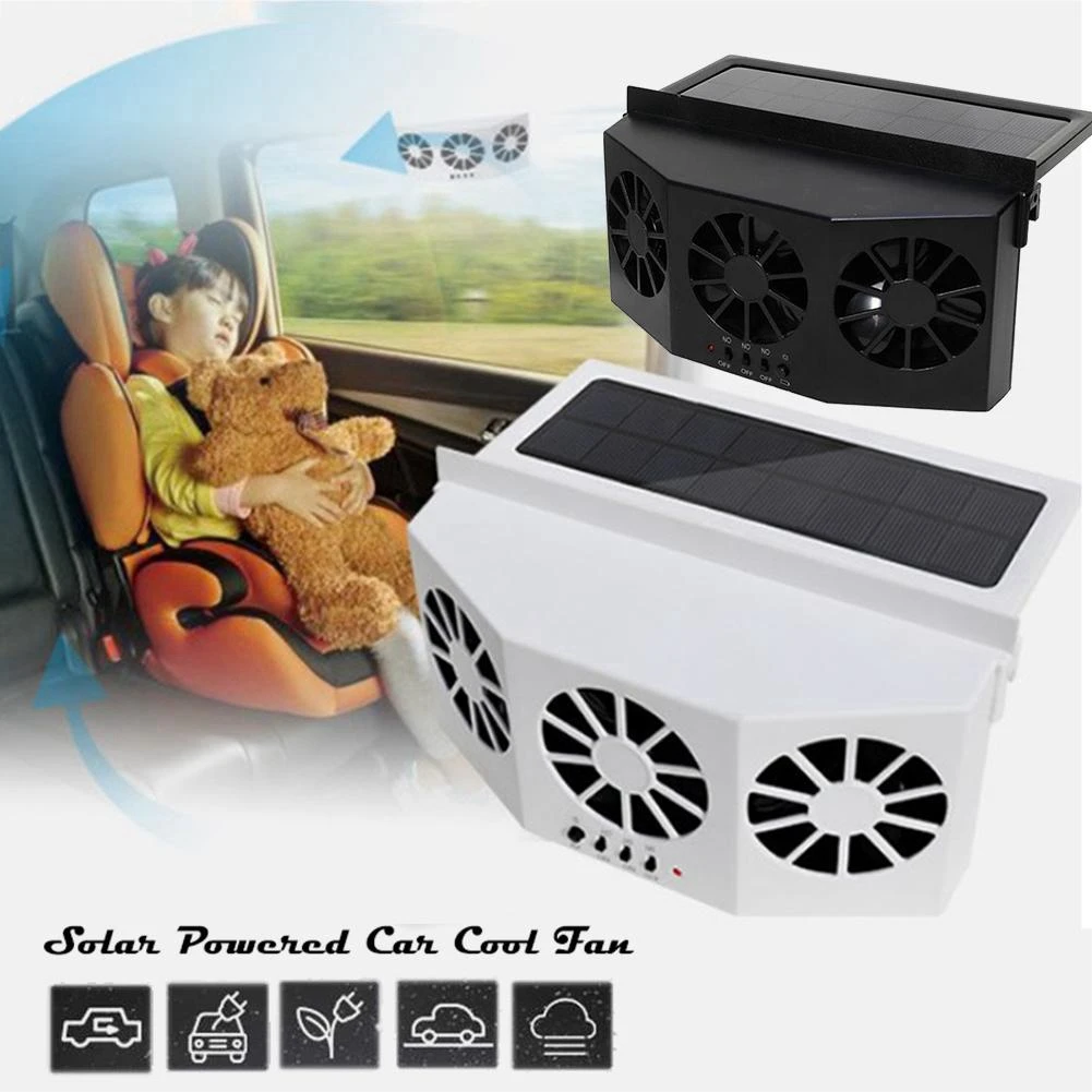 Car Cooling System Solar Panel Car Window Cooler Fan Auto Air Vent Ventilation Fan Solar Radiator 3 Fans For Camper RV Caravan