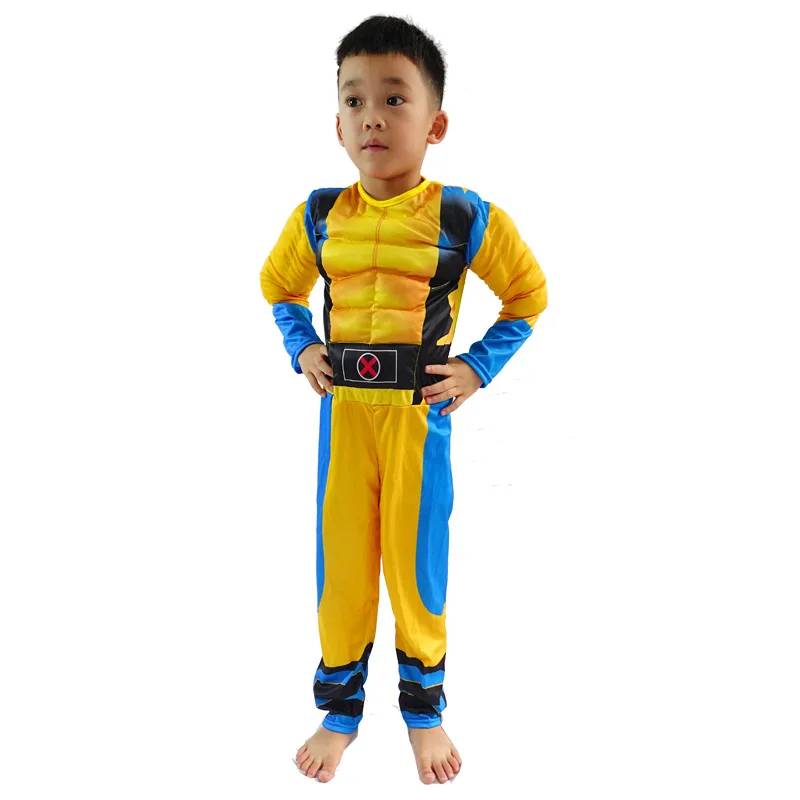 Hot sale wolverine costume with claws muscle children kids halloween costumes super hero tv&movie cosplay costume jumpsuit mask