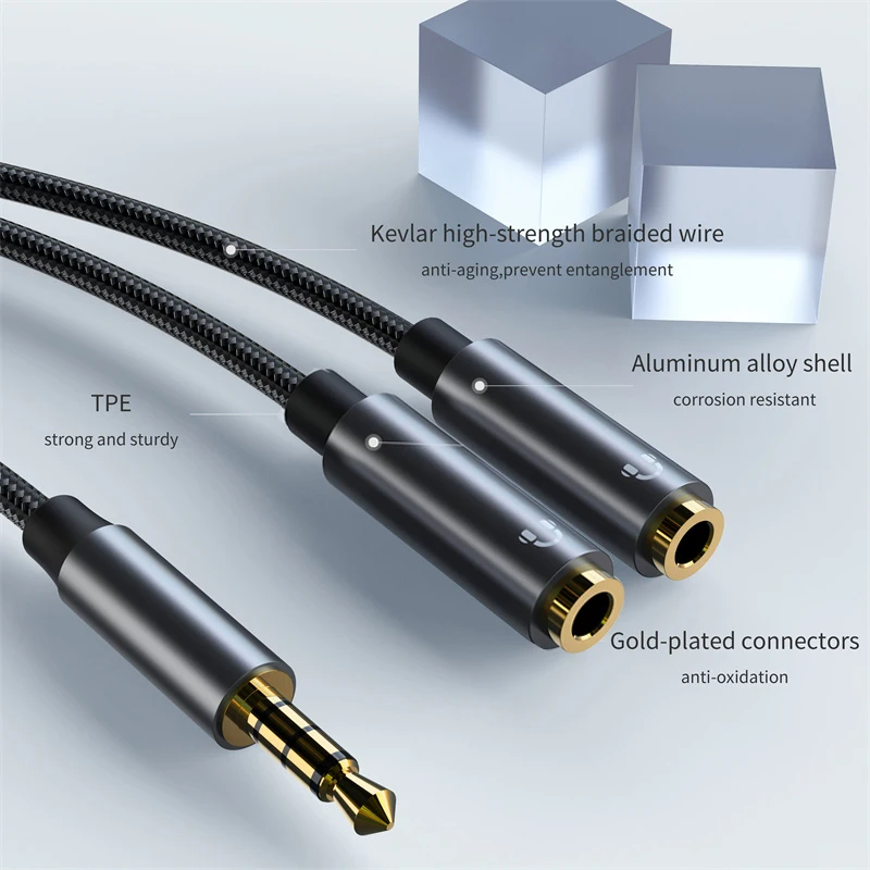 Black 3.5mm Stereo 2 Female to 1 Male Audio Splitter 3.5mm jack Cable