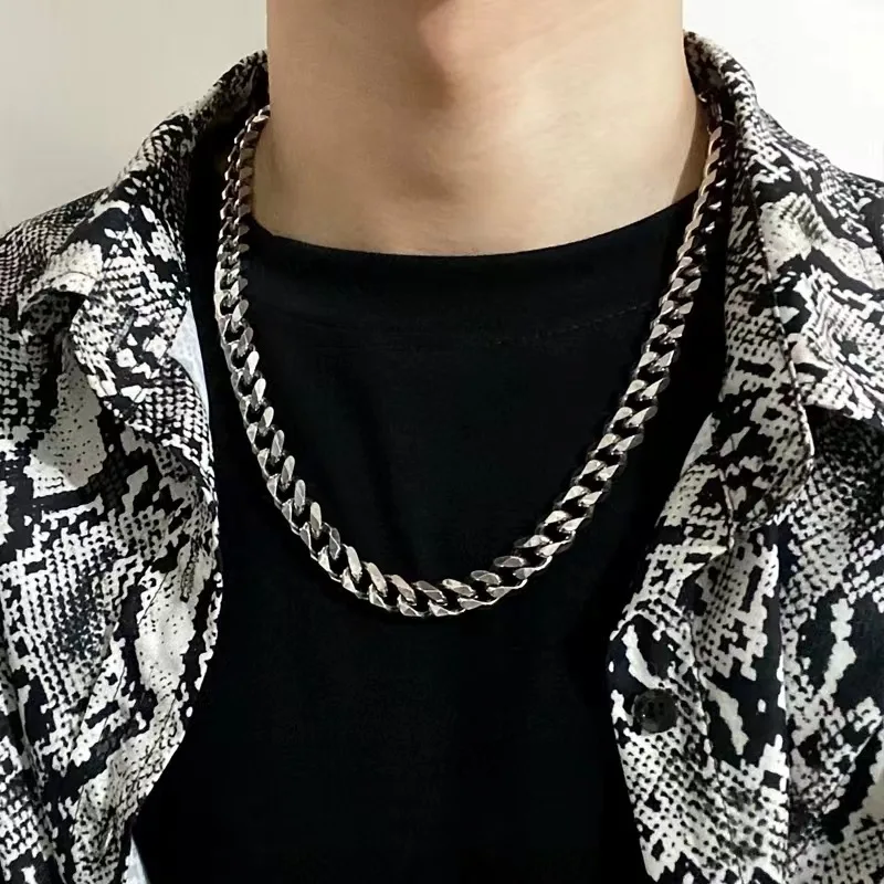 Cubanas Six-Sided Milled Rope Chain Silver Plated Alloy Jewelry Unisex Hip Hop Titanium Steel Cuban Necklace