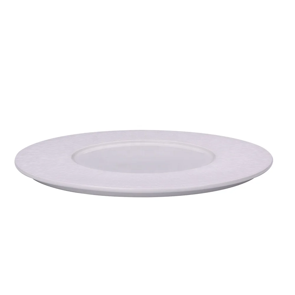 11.85 inch white antique porcelain flat plate embossing unbreakable dish black ceramic  restaurant home serving round dishes