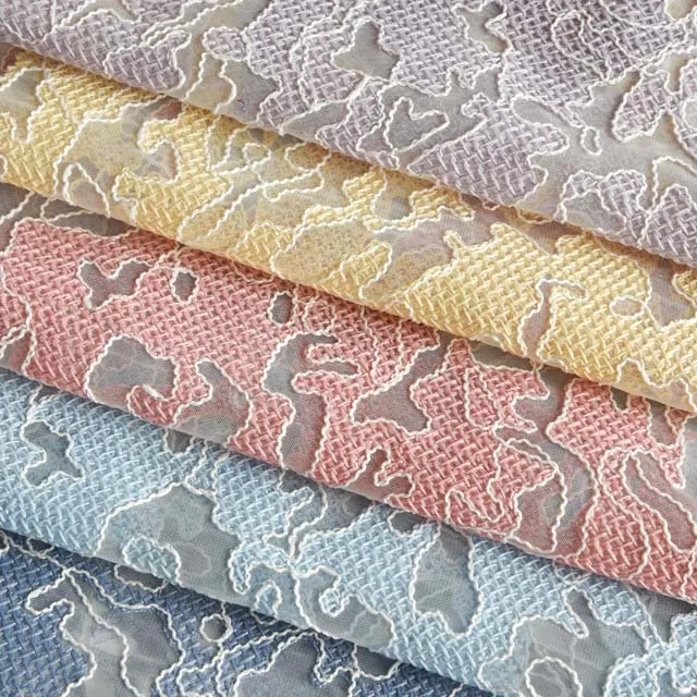 HA-17709 Customized color knitted net cloth and rope soft tulle mesh with cording embroidery fabric for dress