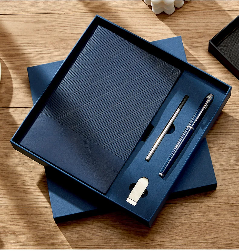 Custom A5 Refillable Stationery Set Usb Flash Drive Office Notebook Business Leather Gift Box Journal With Pen Business gift set