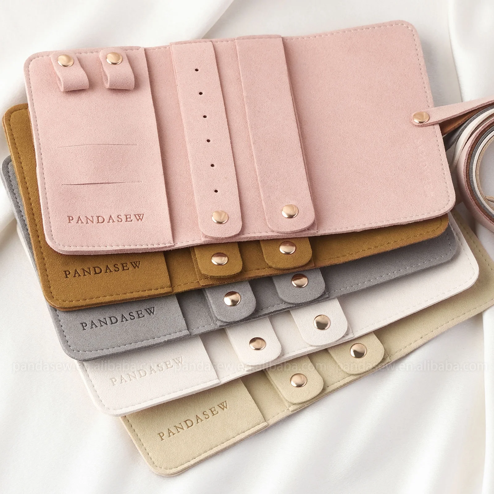 PandaSew custom logo multi-functional microfiber travel roll pouch jewelry organizer for Rings Necklaces Earrings Bracelets