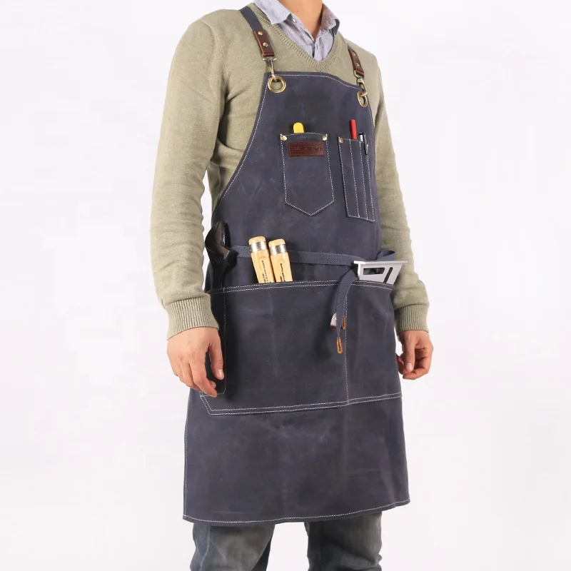 CHANGRONG Custom Best vintage men waterproof waxed canvas leather carpenter work tool apron