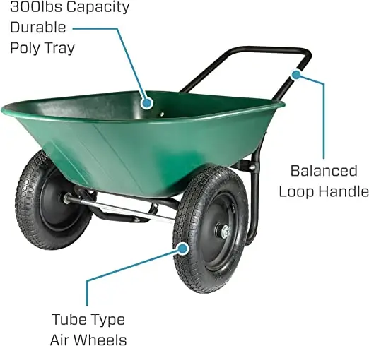 2 Tier Wheelbarrow Garden Cart 5 Cubic 100L Foot  Poly Tray Construction Dump Carts