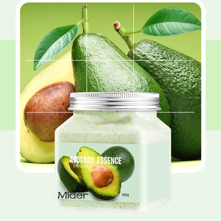 OEM Wholesale 300g Avocado Body Scrub Fruit Natural Whitening Coffee Sugar Organic Bath Salt Avocado Scrubs